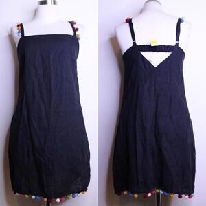 NWT Anthro Black Linen Blend Pom Pom Mini Tank Dress - XS